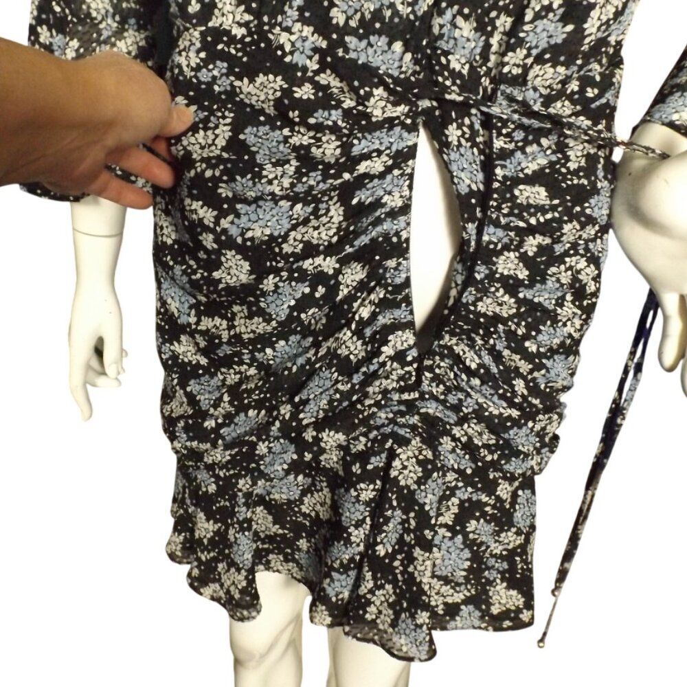 VERONICA BEARD Silk Dress, 6, Black/Floral, Semi-sheer, Mini/Short, 3/4 sleeves - Picture 12 of 15
